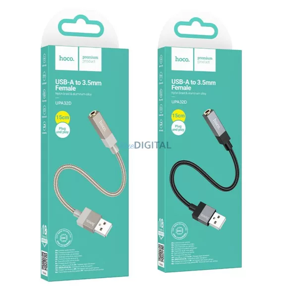 Adapter AUX USB-A (férfi) 3,5 mm-es (női) jack csatlakozóra Hoco UPA32D fekete
