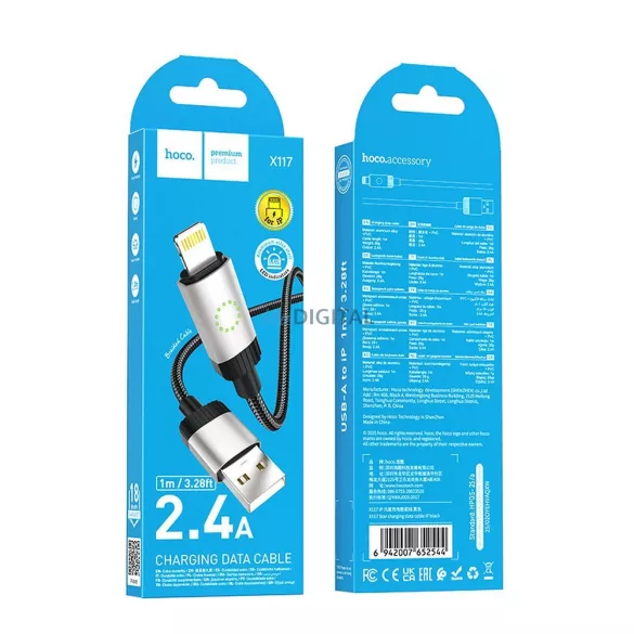 Kábel USB-A Lightning Hoco 2,4A 1 m X117 fekete