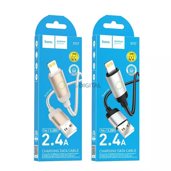 Kábel USB-A Lightning Hoco 2,4A 1 m X117 fekete