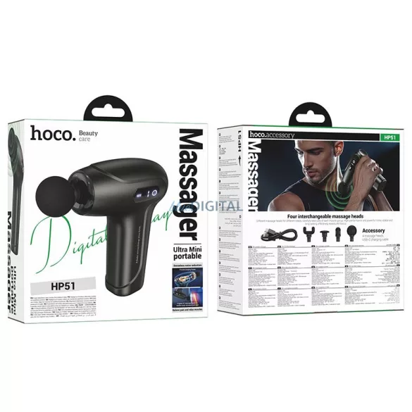 Hoco HP51 elektromos mini csendes masszázspisztoly - fémszürke