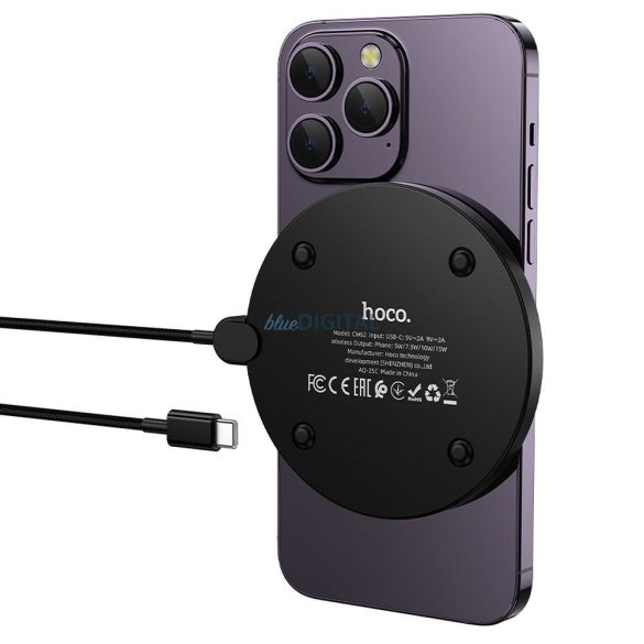 Vezeték nélküli töltő Hoco CW62 15W kábellel USB C és digitális kijelzővel fekete