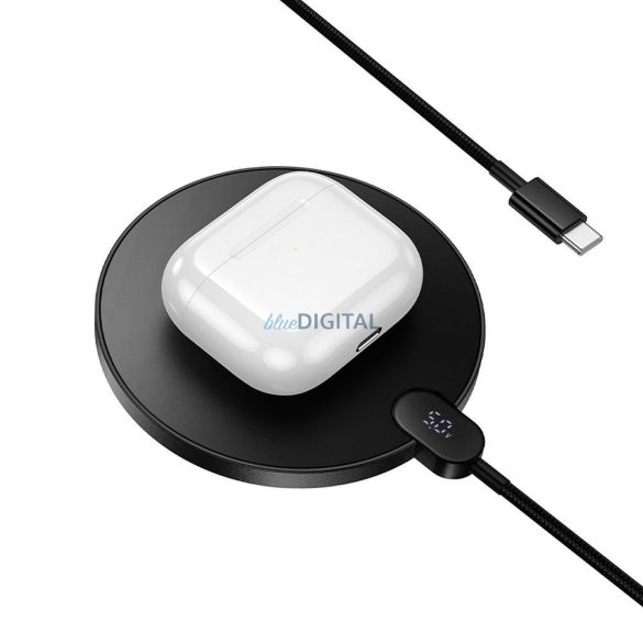 Vezeték nélküli töltő Hoco CW62 15W kábellel USB C és digitális kijelzővel fekete