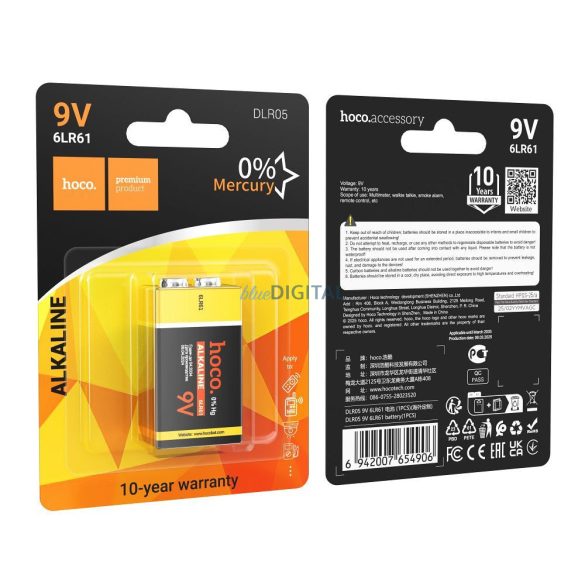 Akkumulátor 6LR61 Hoco 9V DLR05 1 db