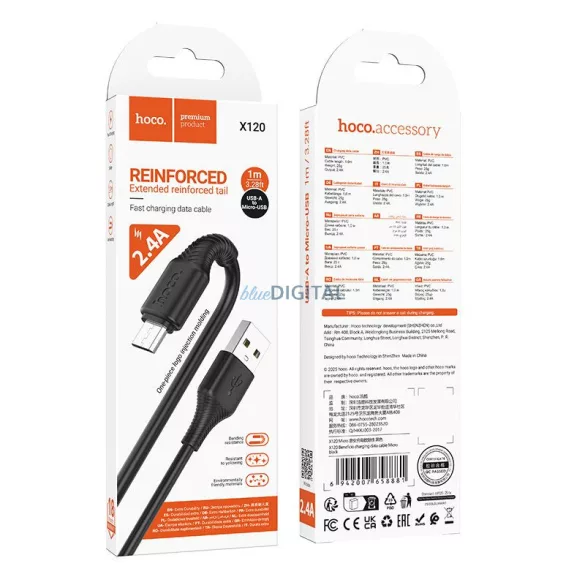 Kábel USB-A - Micro USB Hoco 2,4A 1 m X120 fekete