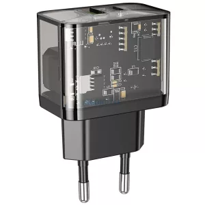 Hoco N34 hálózati töltő USB-A + USB-C QC3.0 PD 3A 20W - átlátszó