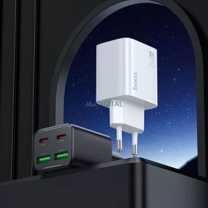 Hoco N56 hálózati töltő 2x USB-C + 2x USB-A QC3.0 PD 3A 30W + Type-C-Lightning kábel - fehér