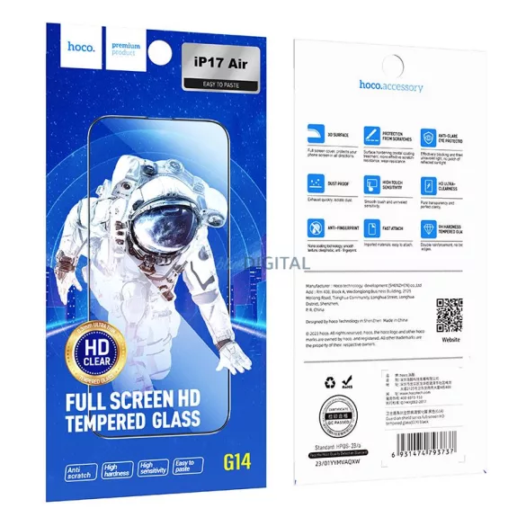 Edzett üveg az iPhone 17 AIR – Hoco HD 5D Guardian védőfólia, 10 darab, G14, fekete