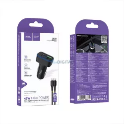   Car charger Hoco USB A + USB C PD QC3.0 48W + cable USB C to C Z63B black
