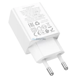 HOCO N71 hálózati töltő USB-A + Type-C PD QC3.0 AFC 3A 30W - fehér