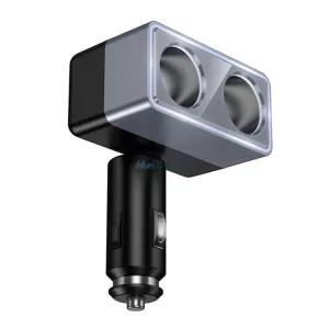 Intelligens, kétcsatlakozós autószivargyújtó-töltő, Hoco, 2 csatlakozóaljzattal, max. 240 W/24 V, Z65, fekete
