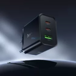   Hoco N75 hálózati töltő 2x USB-C + USB-A QC3.0 PD 3A 65W - fekete