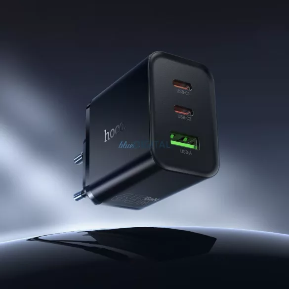 Hoco N75 hálózati töltő 2x USB-C + USB-A QC3.0 PD 3A 65W - fekete