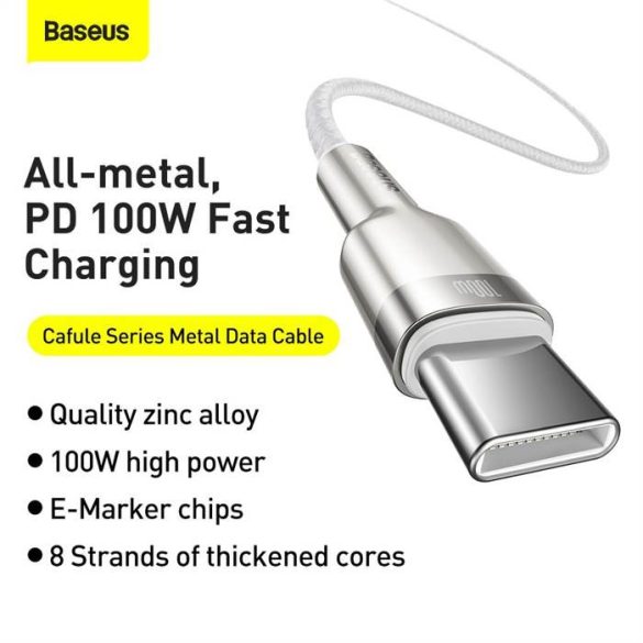 BASEUS kábel C típus a type-c PD100W Power Delivery Cafule Metal Cable Catjk-D02 2 méter White