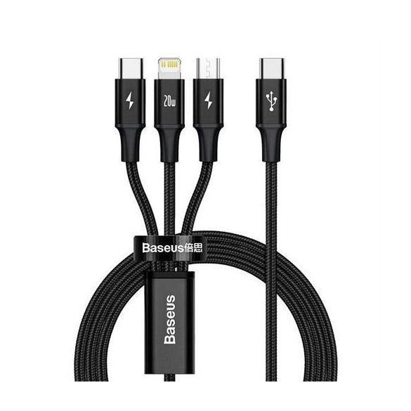 Baseus Rapid Type-C - microUSB/Lightning/Type-C kábel 20W 1.5m - fekete