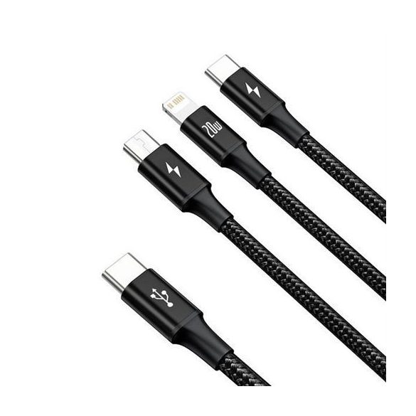 Baseus Rapid Type-C - microUSB/Lightning/Type-C kábel 20W 1.5m - fekete