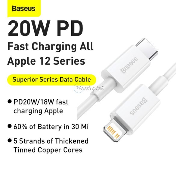 Baseus kábel type-c Apple  lightning 8-pin PD20W Power Delivery Superior Serior Catlys-02 0,25 m Fehér