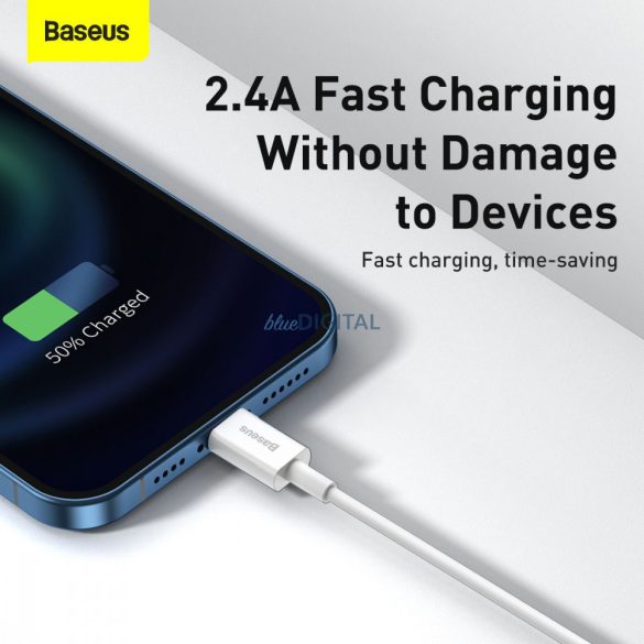 BASEUS USB kábel A és Apple Lightning 8-pin 2,4A Superior Series györstöltés CALYS-02 0,25 méter fehér