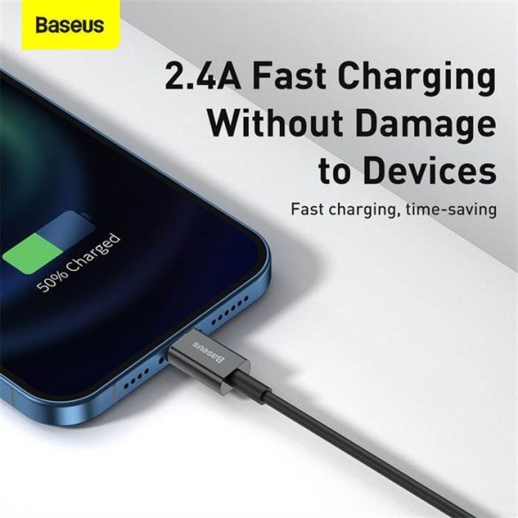 BASEUS CABLEL USB Apple Lightning 8-pin 2,4A Superior sorozat Gyors töltő Calys-C01 2 méteres fekete