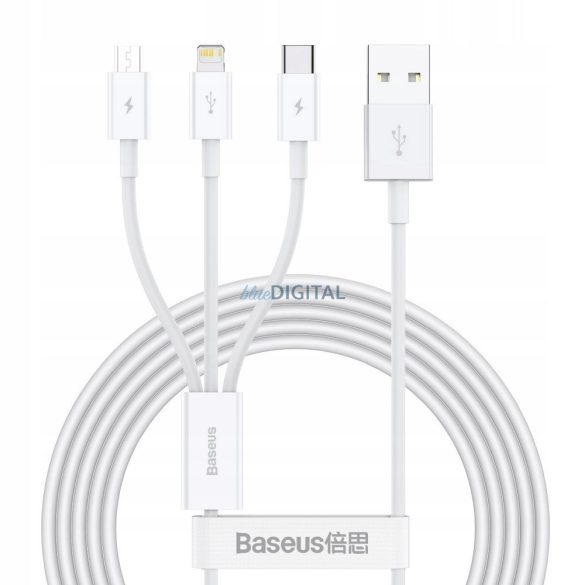 Baseus CAMLTYS-02 USB-A - Type-C/Lightning/micro USB kábel 3.5A 1.5m - fehér