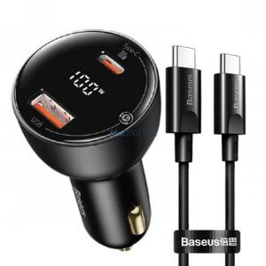 BASEUS autós töltő Digitális kijelző PPS Dual USB + Type-C (Type-C kábellel Type-C Type-C 100W) TZCCZX-01