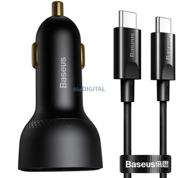 BASEUS autós töltő Digitális kijelző PPS Dual USB + Type-C (Type-C kábellel Type-C Type-C 100W) TZCCZX-01