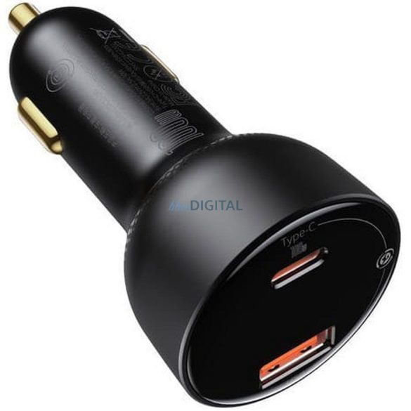 BASEUS autós töltő Digitális kijelző PPS Dual USB + Type-C (Type-C kábellel Type-C Type-C 100W) TZCCZX-01