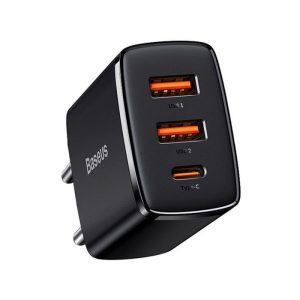 BASEUS töltő 2x USB + Type-C kompakt tápegység 30W fekete CCXJ-E01