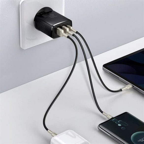 BASEUS töltő 2x USB + Type-C kompakt tápegység 30W fekete CCXJ-E01