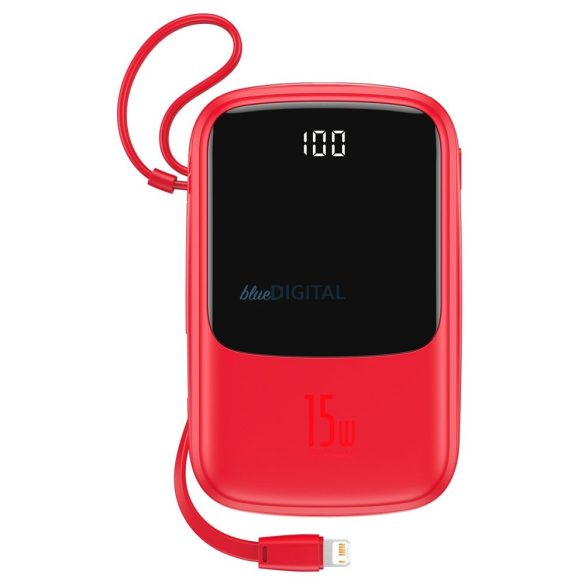 Power Bank BASEUS QPow - 10 000mAh LCD gyorstöltés PD 15W kábel Lightning 8-pin piros PPQD-B09