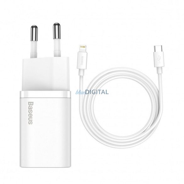 BASEUS Type-C utazási töltő + Type-C kábel iPhone Lightning 8-pin Super Si PD 20W fehér TZCCSUP-B02/CCCJGCE-D