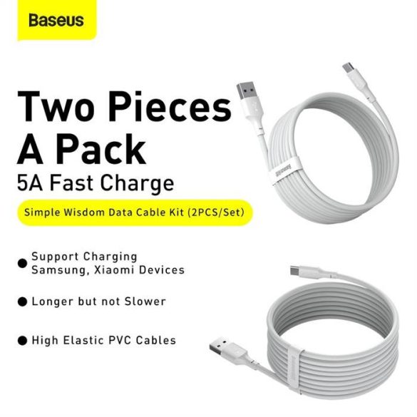 BASEUS CABLEL USB type-c C 2,4a egyszerű bölcsesség Tzcalzj-02 1,5 méter fehér 2 db készletben