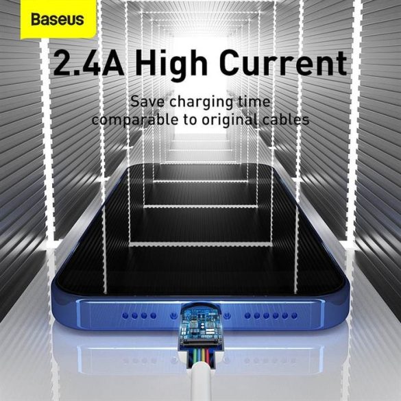 BASEUS CABLEL USB Apple Lightning 8-pin 2,4a egyszerű bölcsesség Tzcalzj-02 1,5 méteres fehér 2 db készletben