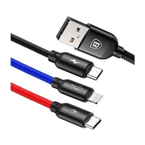 Baseus CAMLT-BSY01 USB-A - microUSB/Lightning/Type-C kábel 3.5A 0.3m - fekete