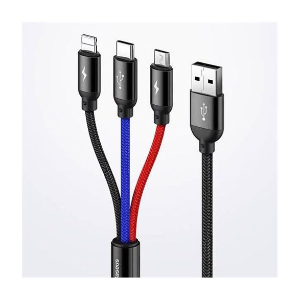 Baseus CAMLT-BSY01 USB-A - microUSB/Lightning/Type-C kábel 3.5A 0.3m - fekete