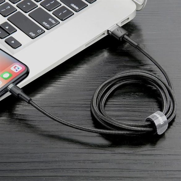 BASEUS cafule kábel USB iPhone Lightning 8 pin 2.4a 1M szürke + fekete CALKLF-BG1