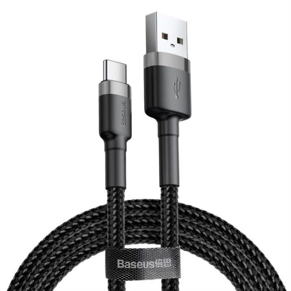 BASEUS kábel Cafule Type-C USB-C 3A 1M szürke + fekete CATKLF-BG1