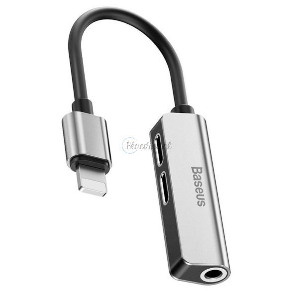 Baseus HF Adapter Apple lightning 8-pólusig 2x Apple Lightning 8-Pin + Jack 3,5 mm L52 Call52-S1 ezüst-fekete