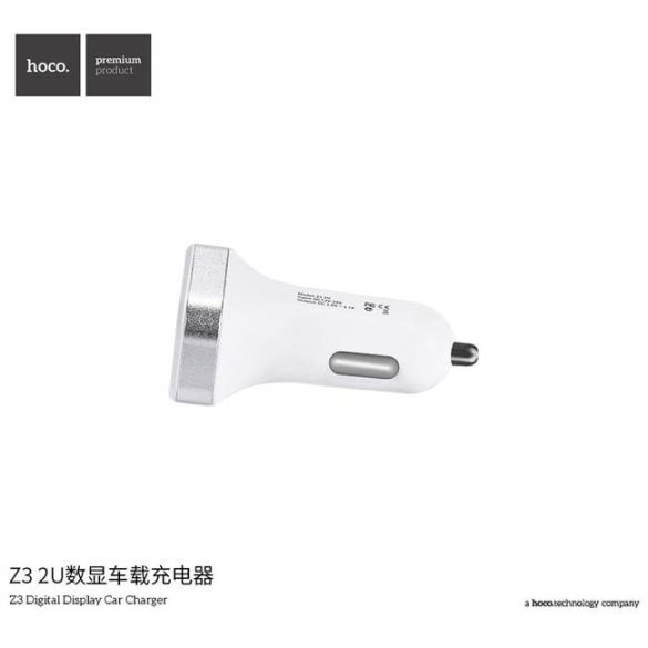 HOCO autós töltő 2 x USB 3,1A LCD Z3 fehér