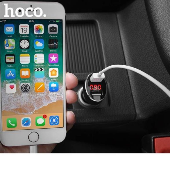 HOCO autós töltő kettős USB LCD 2,1 Z26 fekete