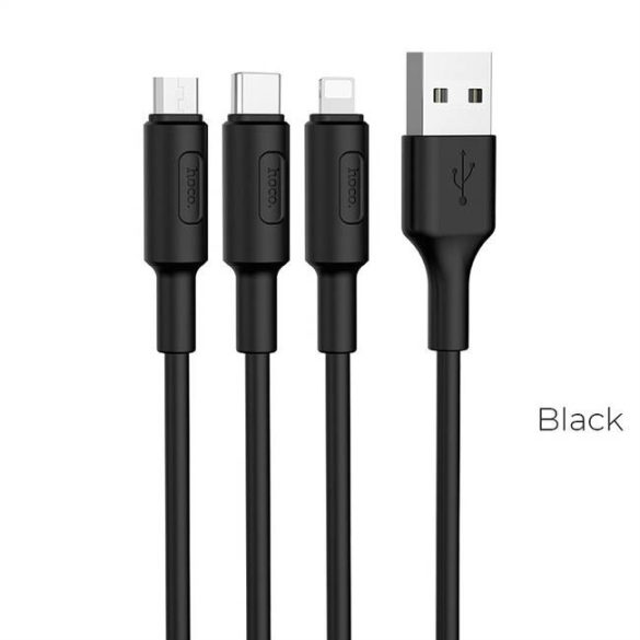 HOCO kábel USB Soarer Soarer egy kihúzható három töltőkábel 3in1 (Iphone Lightning 8-tűs + Micro + Type-c) X25 fekete