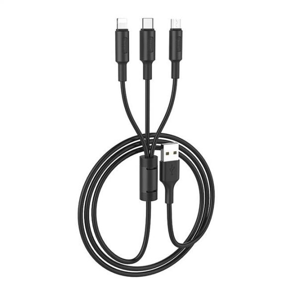 HOCO kábel USB Soarer Soarer egy kihúzható három töltőkábel 3in1 (Iphone Lightning 8-tűs + Micro + Type-c) X25 fekete