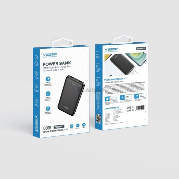 Power Bank Veger A10 - 10 000mAh fekete