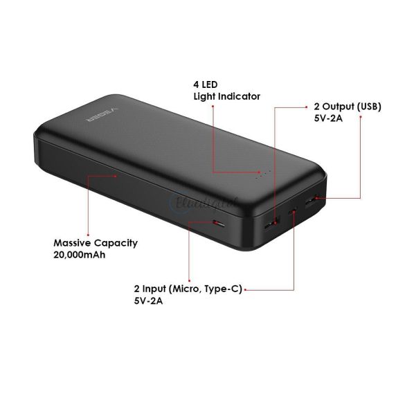 Power Bank Veger A20 - 20 000mAh fekete