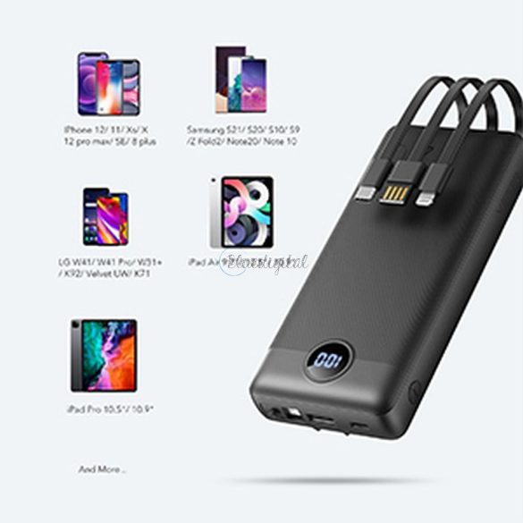 Power Bank Veger C20 - 20 000MAH (Micro + Typ C + lightning 8 -PIN) Fekete