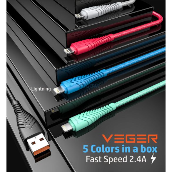 VEGER kábel USB és Apple Lightning 8-pin 2,4A 2,0 V105 1,2m fekete