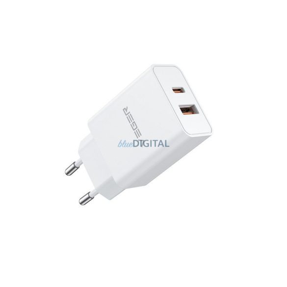 Veger VLS302U hálózati töltő 1xUSB-A és 1xUSB-C csatlakozással QC3.0 PD 30W - fehér