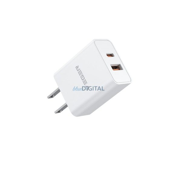 Veger VLS302U hálózati töltő 1xUSB-A és 1xUSB-C csatlakozással QC3.0 PD 30W - fehér