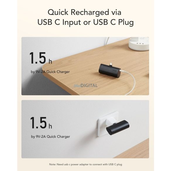 Power Bank VEGER PlugOn - 5000mAh beépített Type-C PD20W fekete (W0556P)