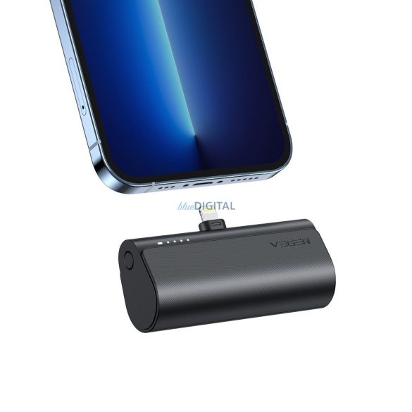 Power Bank VEGER PlugOn - 5000mAh épített csatlakozó Lightning 8-pin PD20W fekete (W0556P)