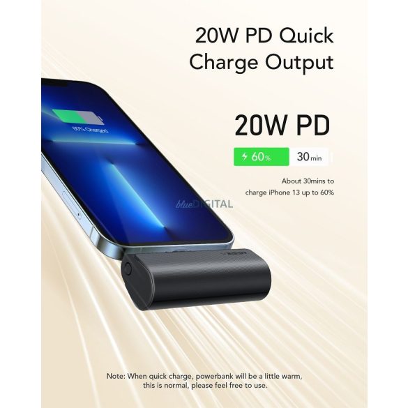 Power Bank VEGER PlugOn - 5000mAh épített csatlakozó Lightning 8-pin PD20W fekete (W0556P)